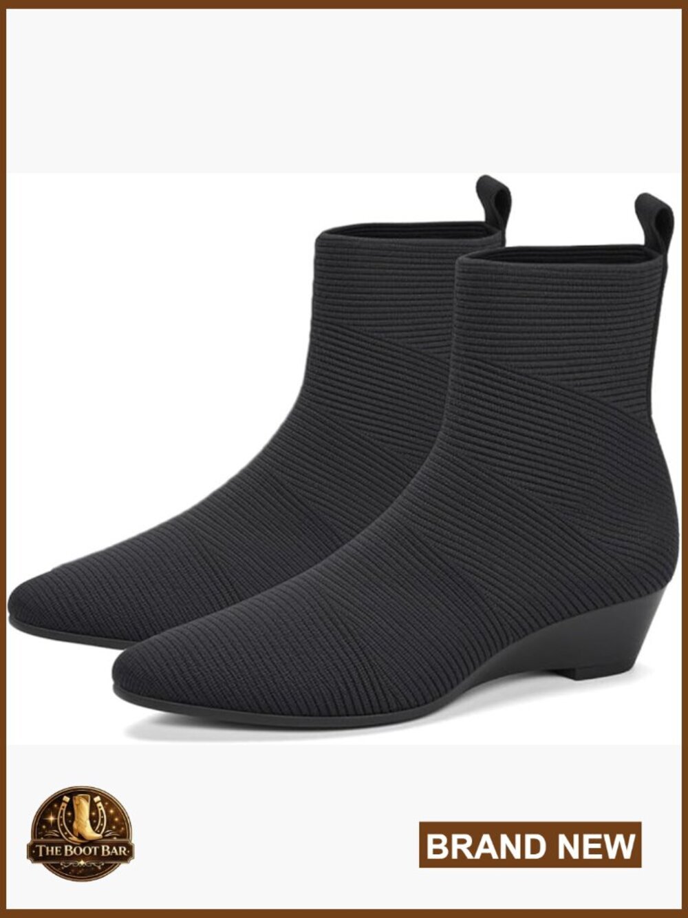 Ankle Boots Pointed Toe Sock Knit Low Heel Fall Work Booties